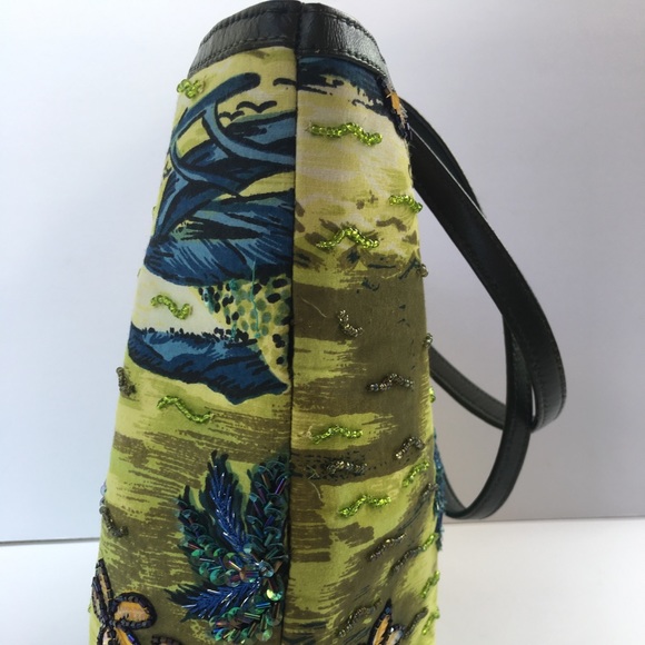 Christiana Beaded Bag Palm Trees and Hibiscus EUC - Picture 5 of 7